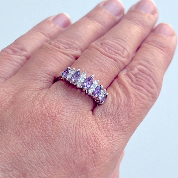💜 Amethyst and cubic zirconia sterling silver (925) ring - Picture 2 of 11